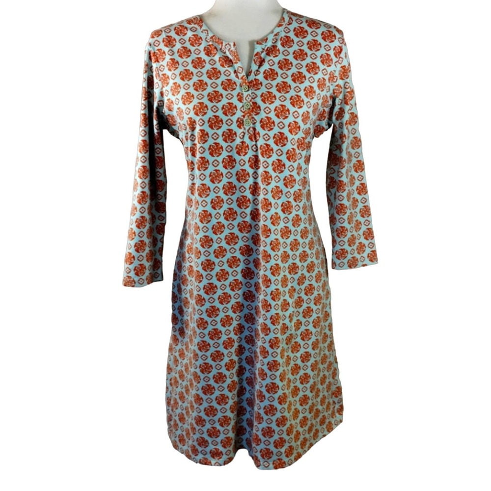 J.Mclaughlin Women Turquoise Blue Orange Medallion Floral Catalina Cloth Dress M
